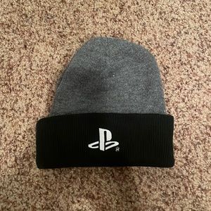 PlayStation Sony Mens Knit Embroidered Grey and Black Beanie